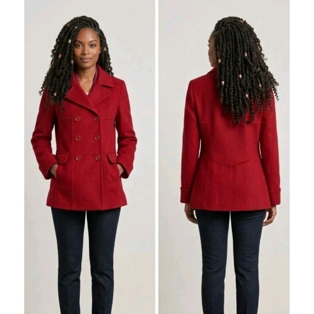 Vintage Moda International Women's Red Double Breasted Y2K Pea Coat Size M